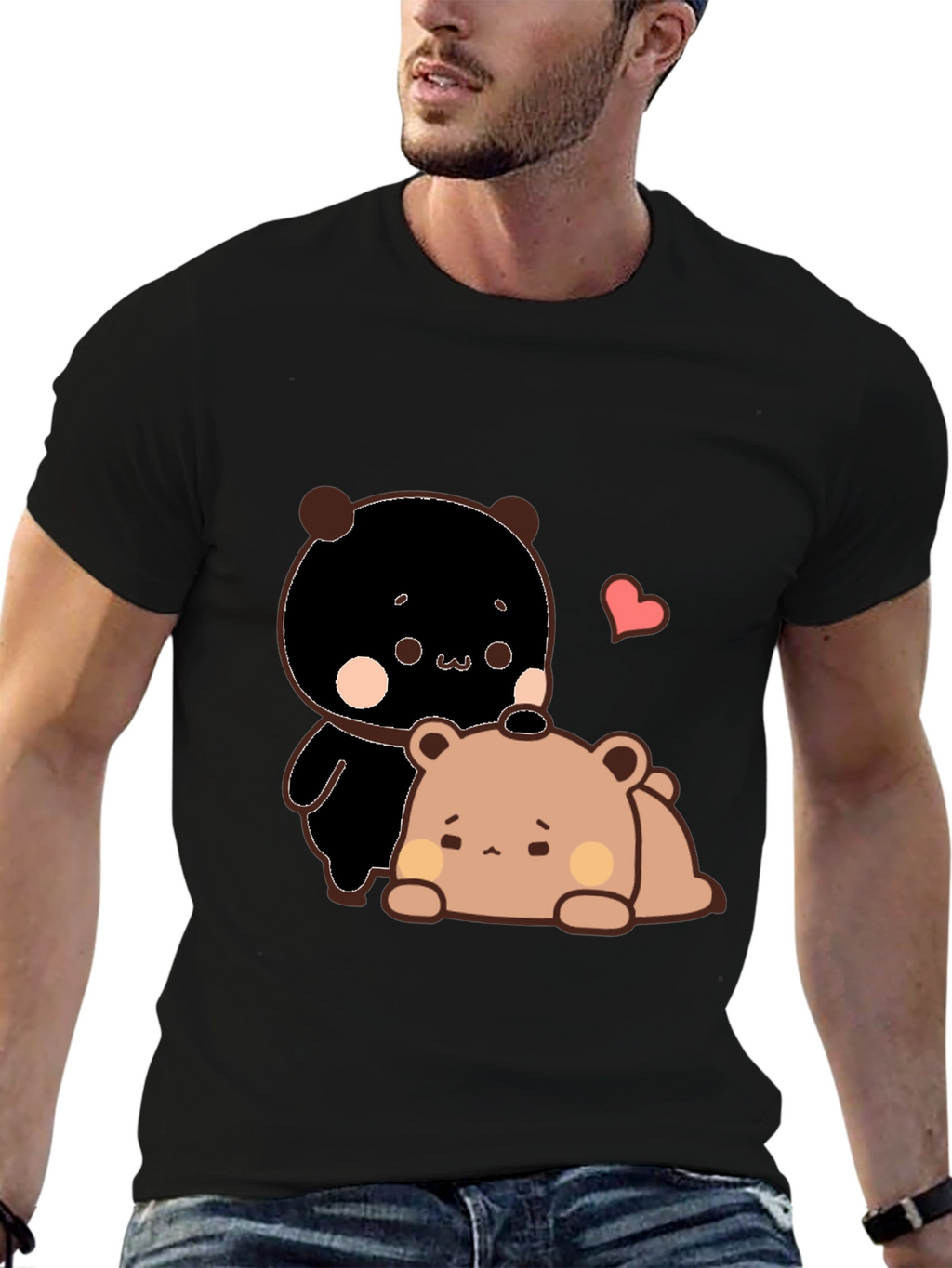 Cute Bear Graphic Black T-Shirt