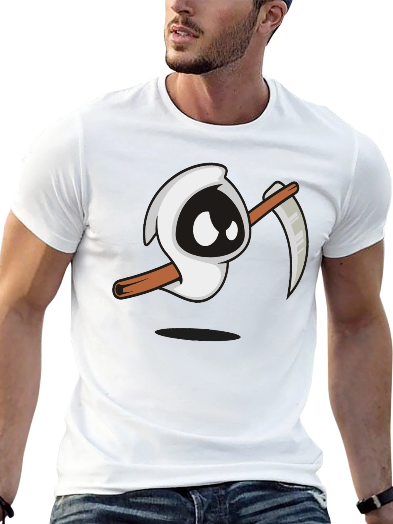 Cartoon Grim Reaper Graphic T-Shirt - Black Tee