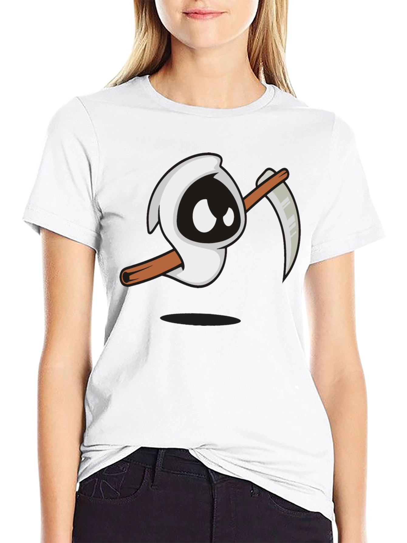 Cartoon Grim Reaper Graphic T-Shirt - Black Tee