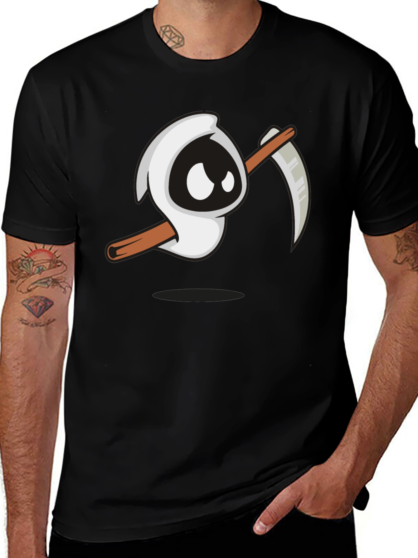 Cartoon Grim Reaper Graphic T-Shirt - Black Tee