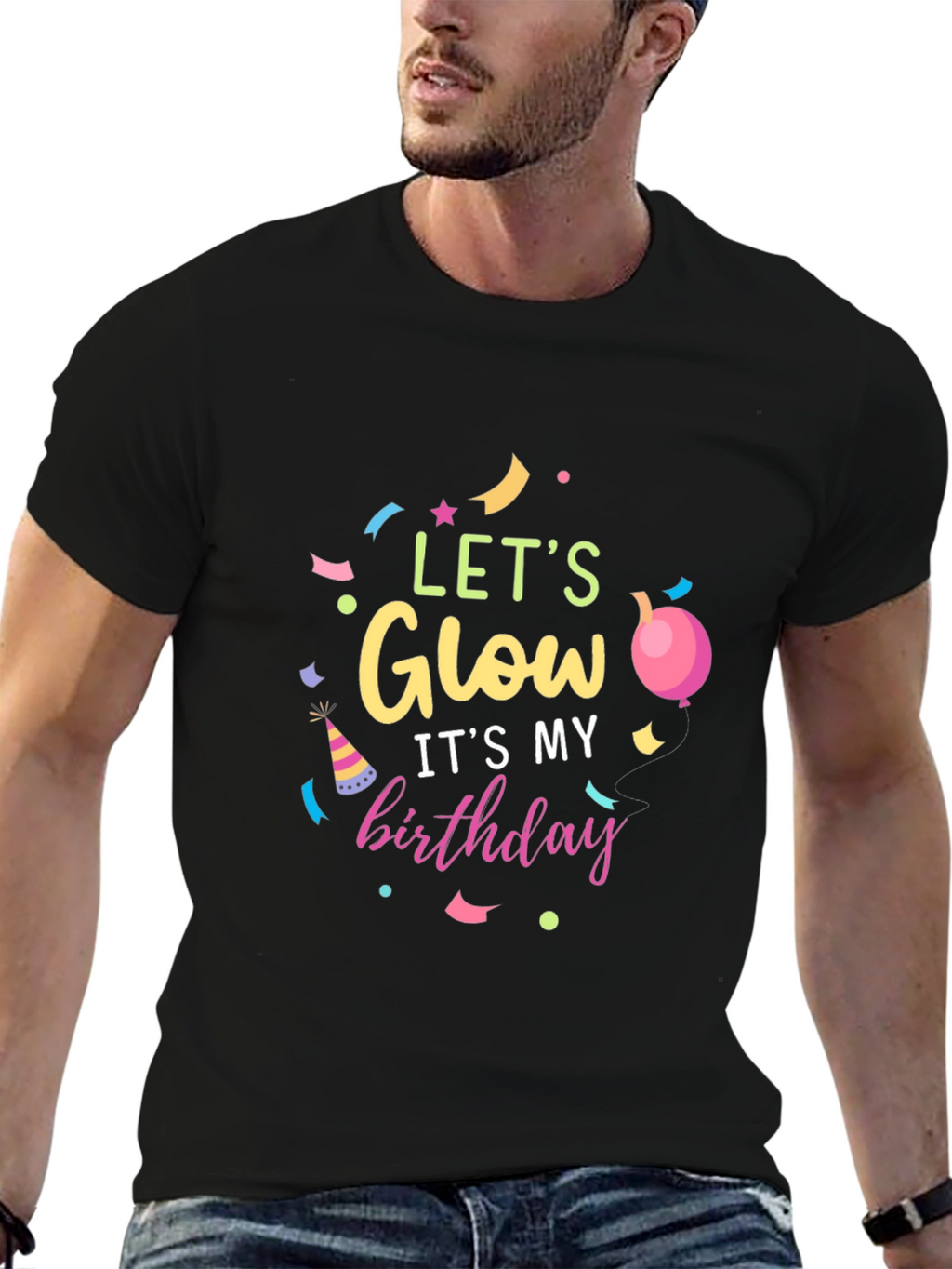 Lets Glow Birthday Black T-Shirt