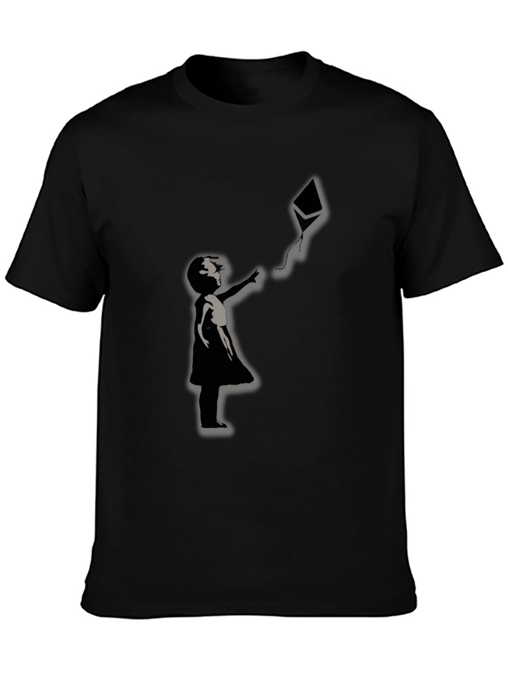 Girl and Kite Graphic T-Shirt - Crew Neck Black