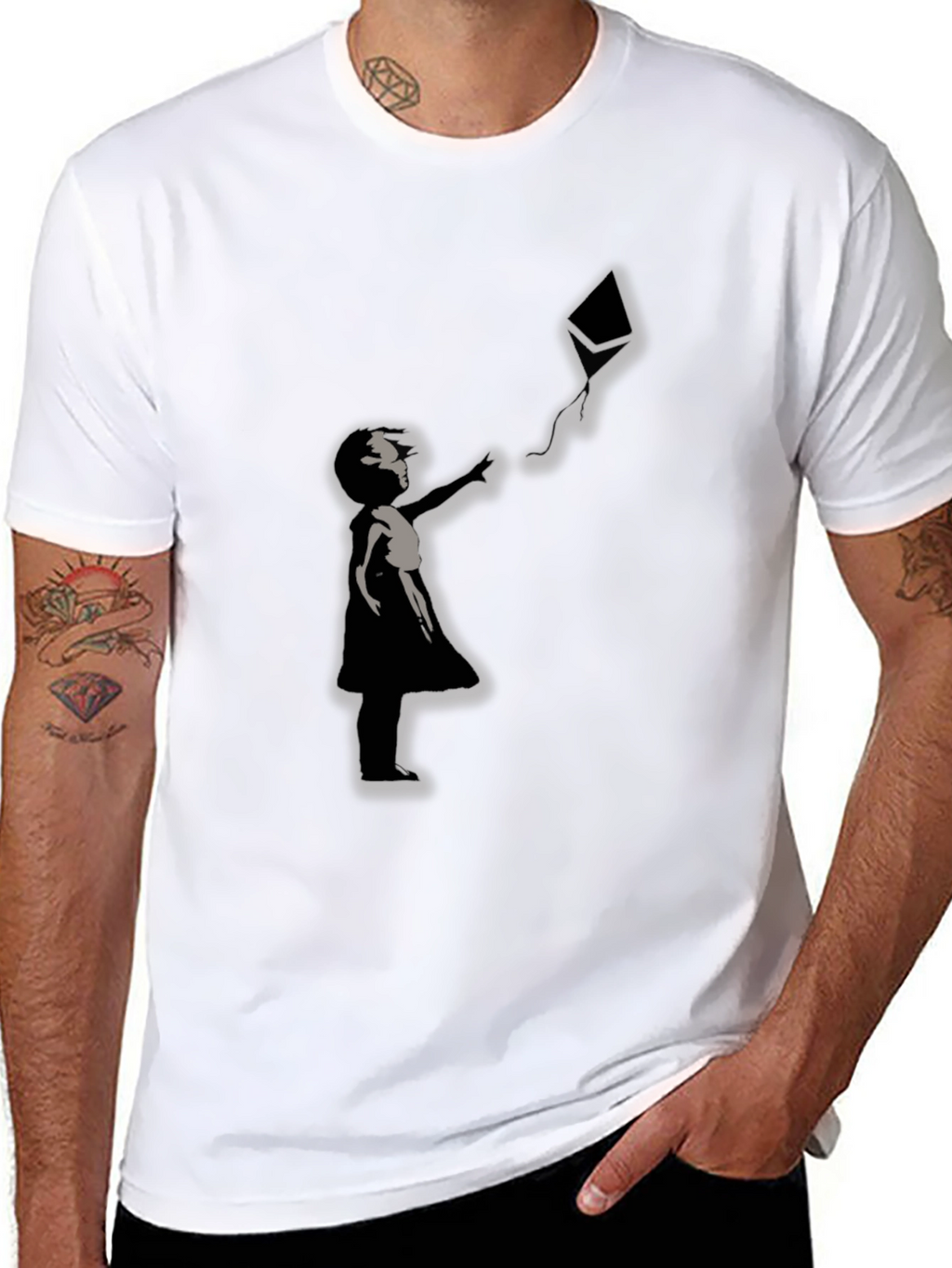Girl and Kite Graphic T-Shirt - Crew Neck Black
