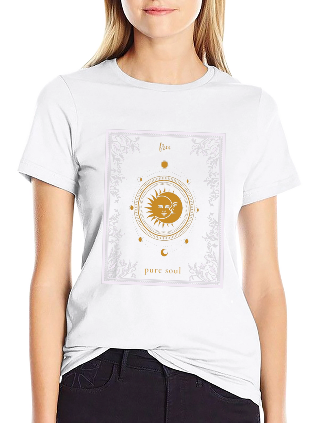 Free Pure Soul Sun and Moon Graphic T-Shirt
