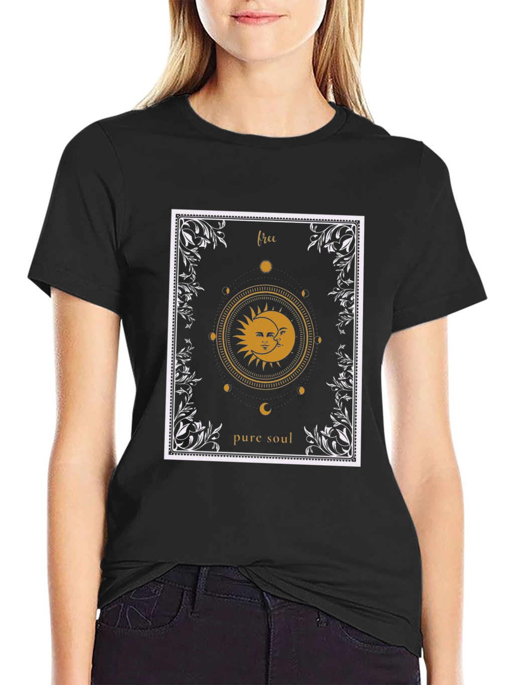 Free Pure Soul Sun and Moon Graphic T-Shirt