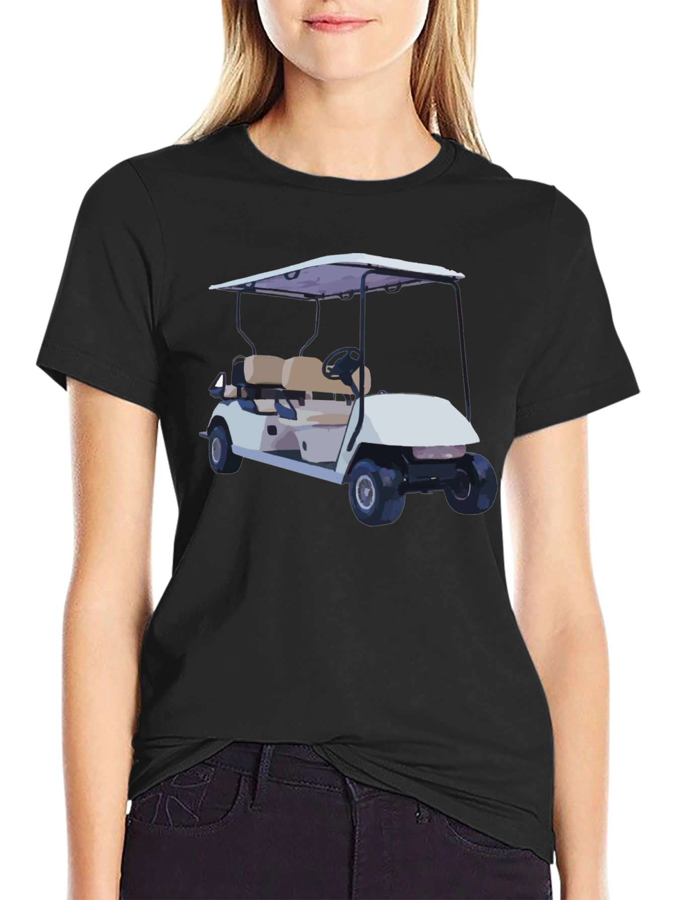 Golf Cart Graphic Tee - Black Short Sleeve Casual