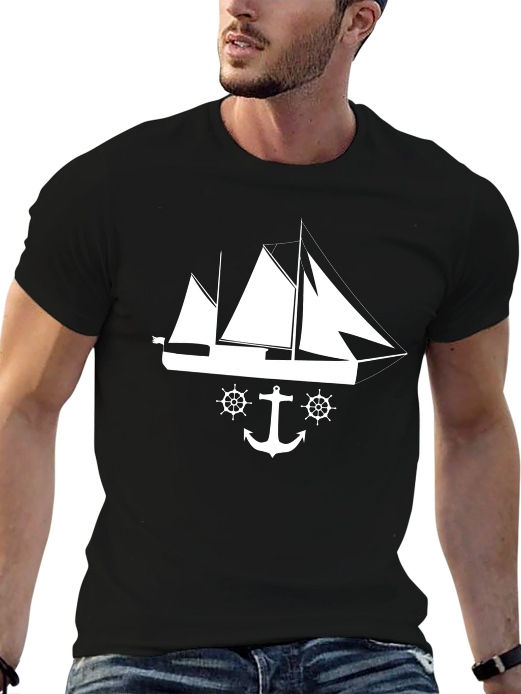 Nautical Anchor & Sailboat Graphic T-Shirt