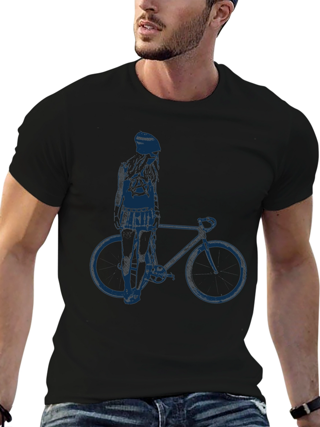 Black T-Shirt with Anarchy Girl & Bike Graphic