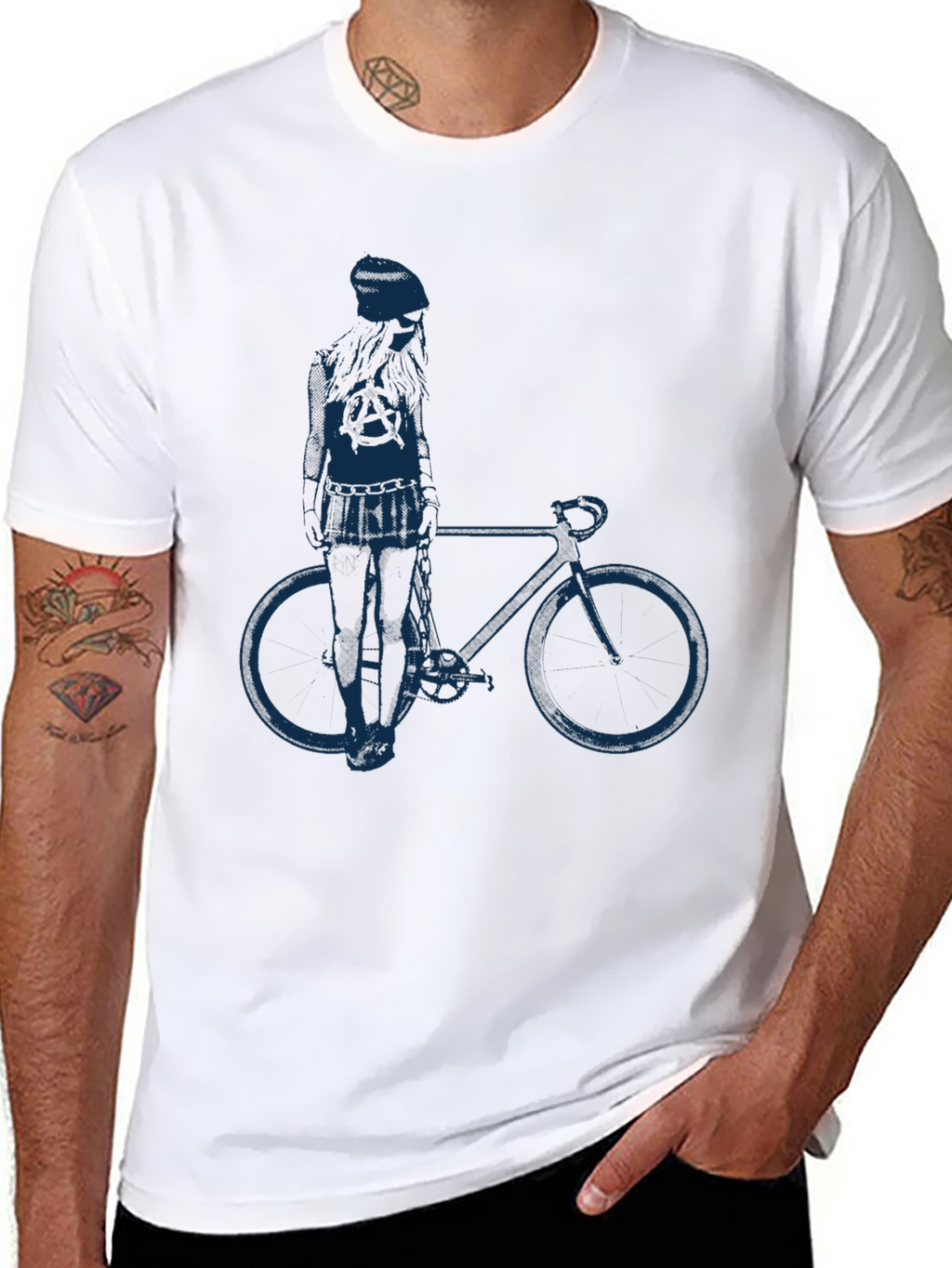 Black T-Shirt with Anarchy Girl & Bike Graphic