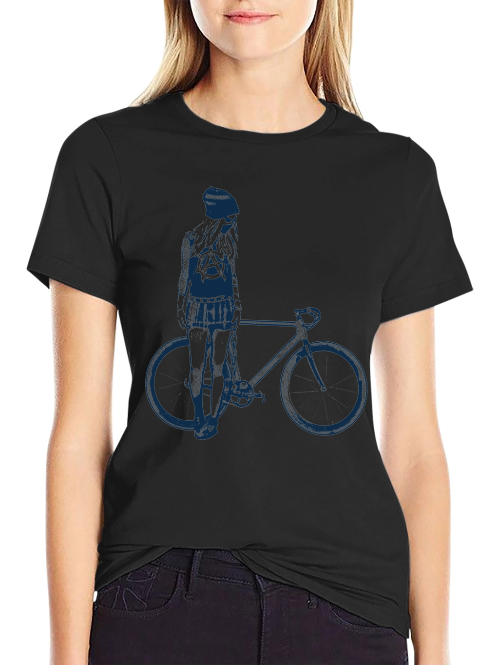 Black T-Shirt with Anarchy Girl & Bike Graphic
