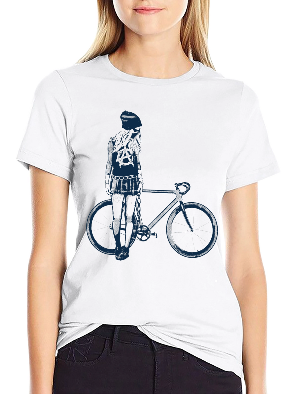Black T-Shirt with Anarchy Girl & Bike Graphic