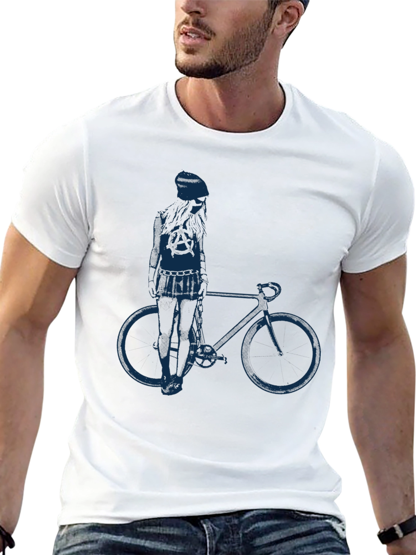 Black T-Shirt with Anarchy Girl & Bike Graphic