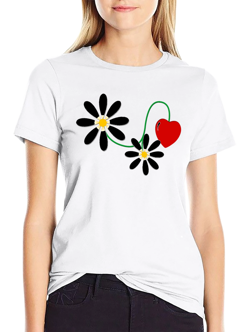 Black Flower Heart T-Shirt