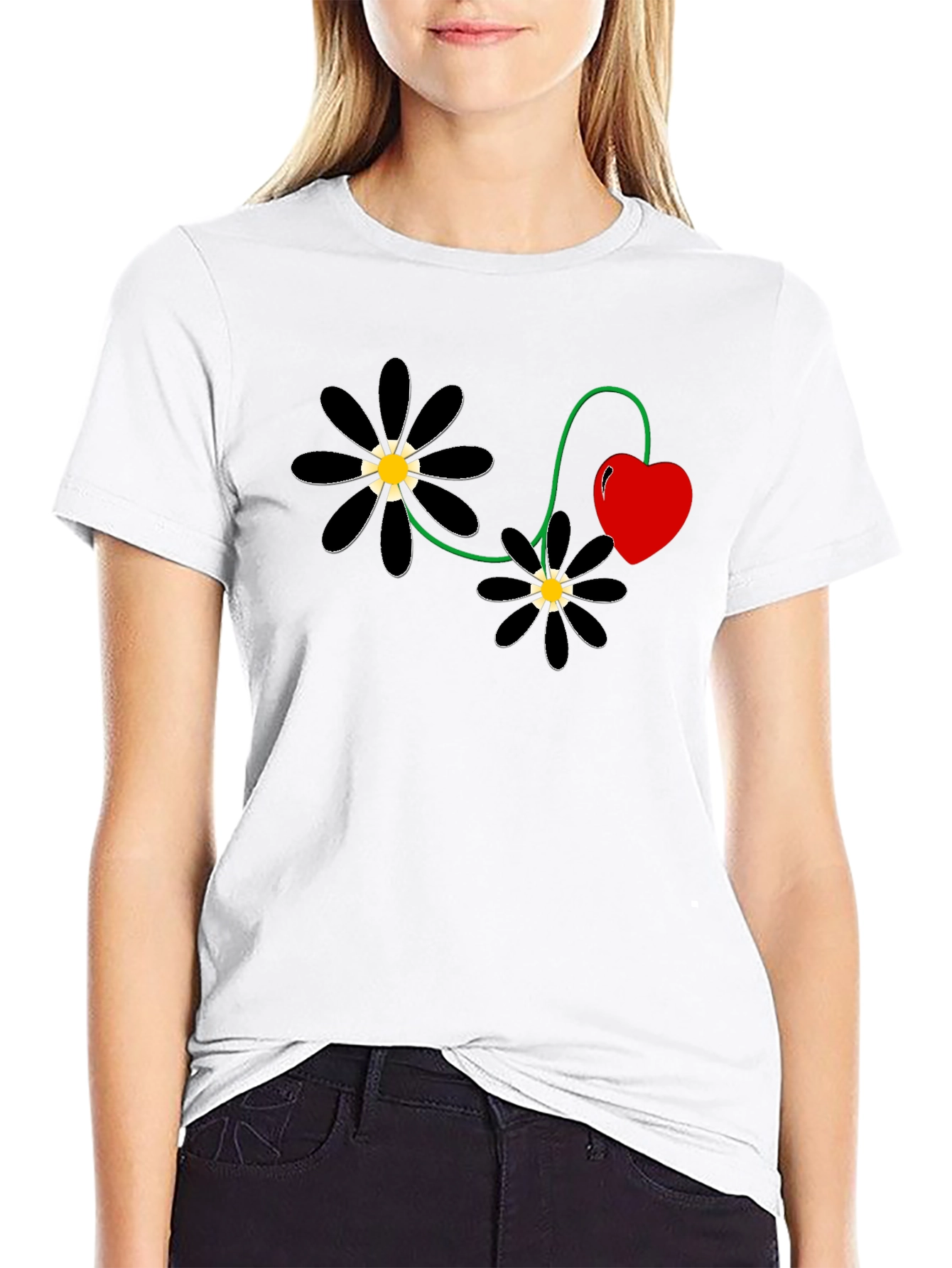 Black Flower Heart T-Shirt