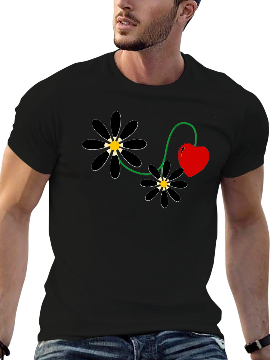 Black Flower Heart T-Shirt