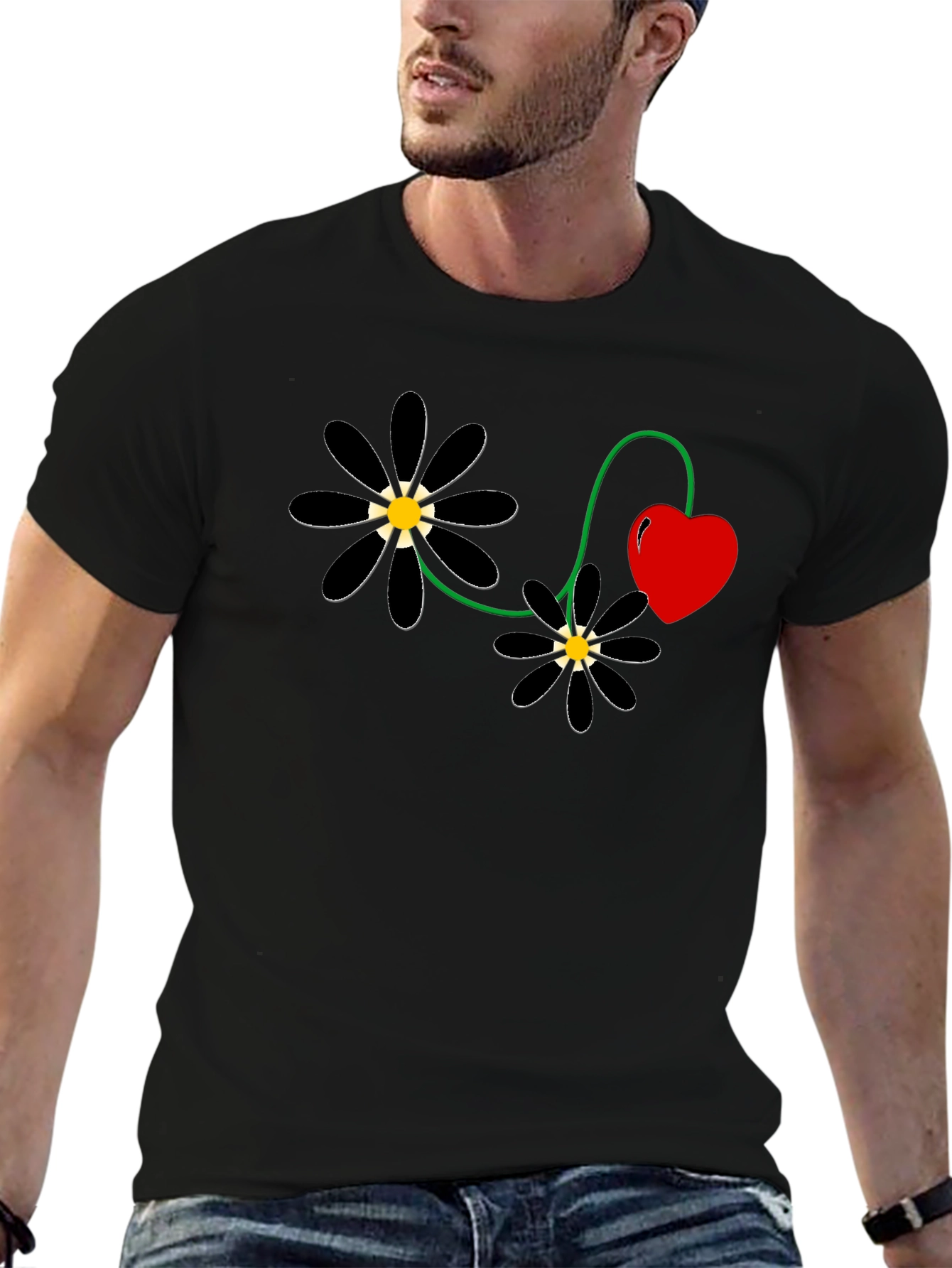Black Flower Heart T-Shirt