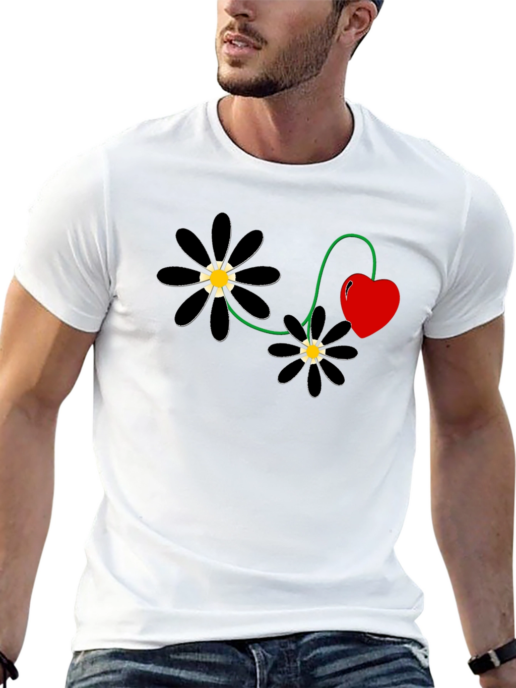 Black Flower Heart T-Shirt