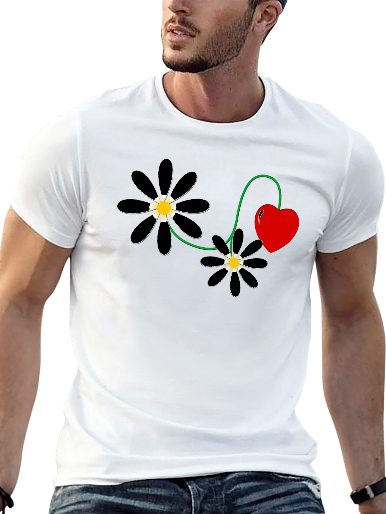 Black Flower Heart T-Shirt