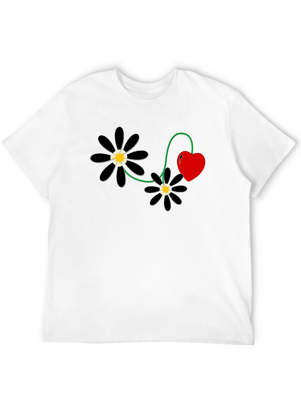 Black Flower Heart T-Shirt