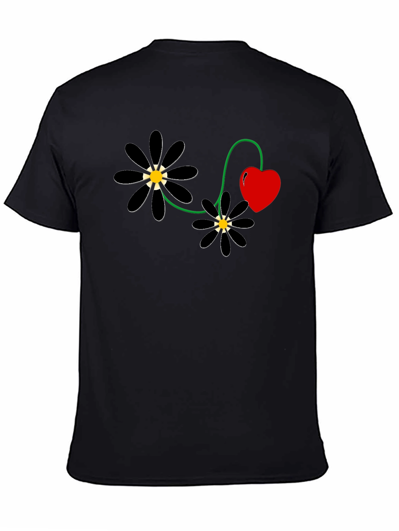 Black Flower Heart T-Shirt