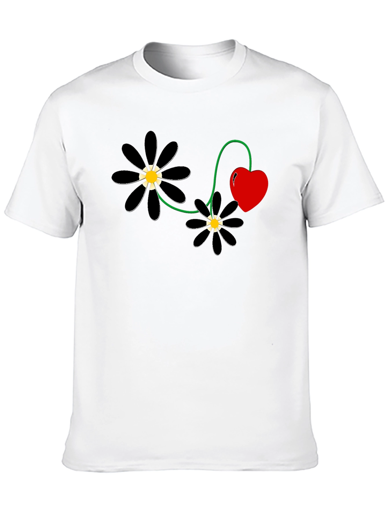 Black Flower Heart T-Shirt