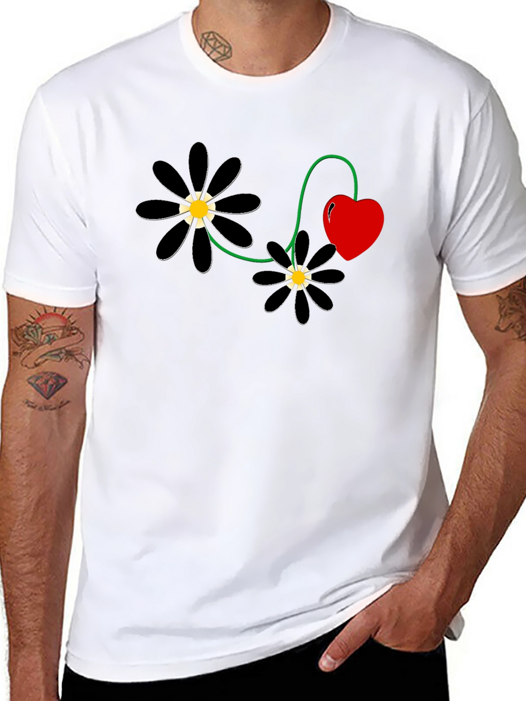 Black Flower Heart T-Shirt