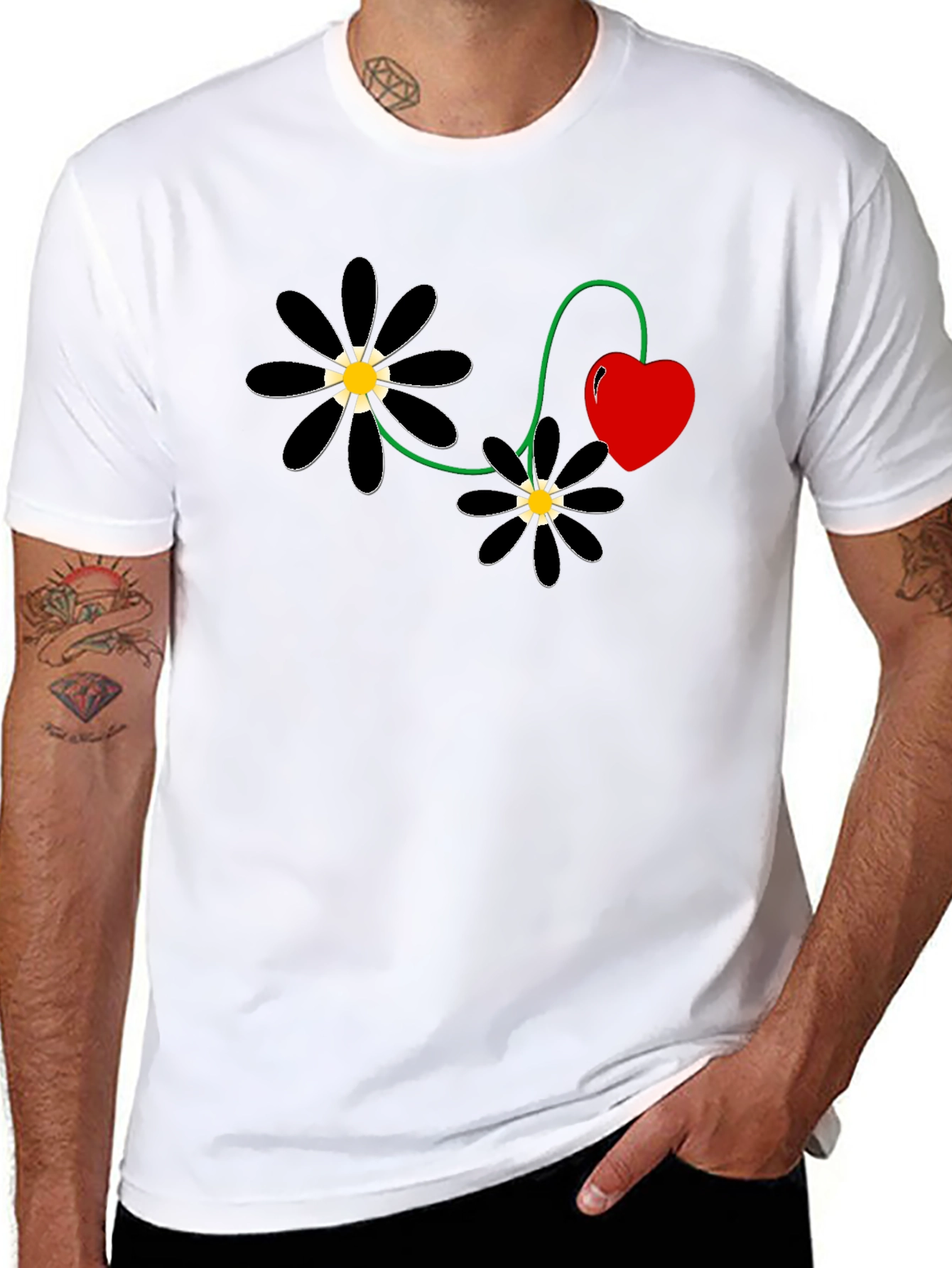 Black Flower Heart T-Shirt