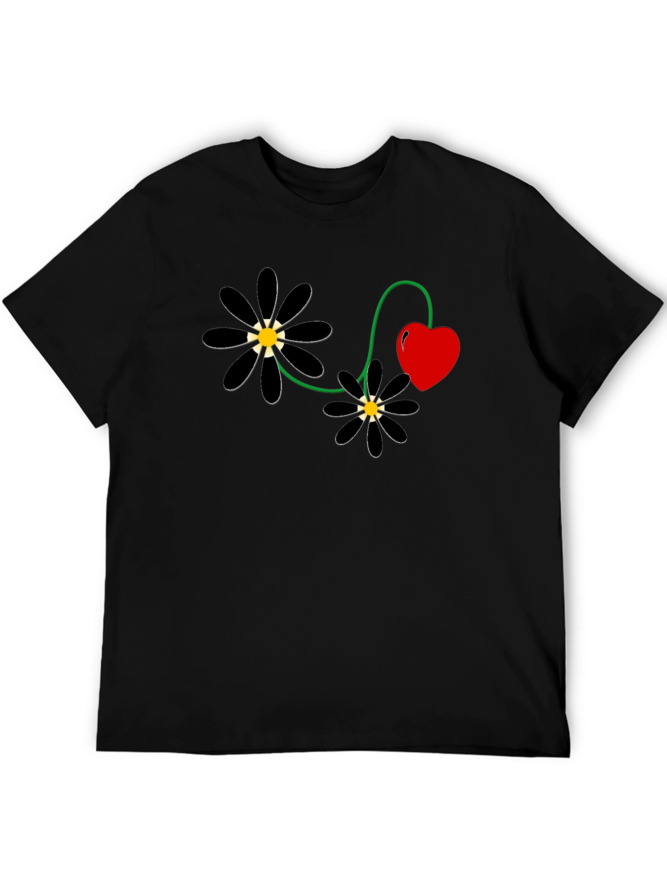 Black Flower Heart T-Shirt