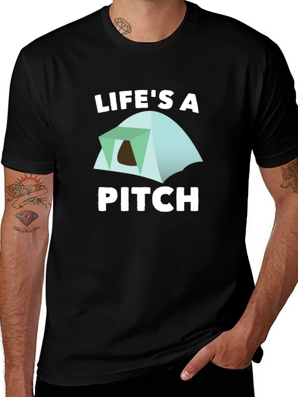 Lifes a Pitch Camping T-Shirt - Black