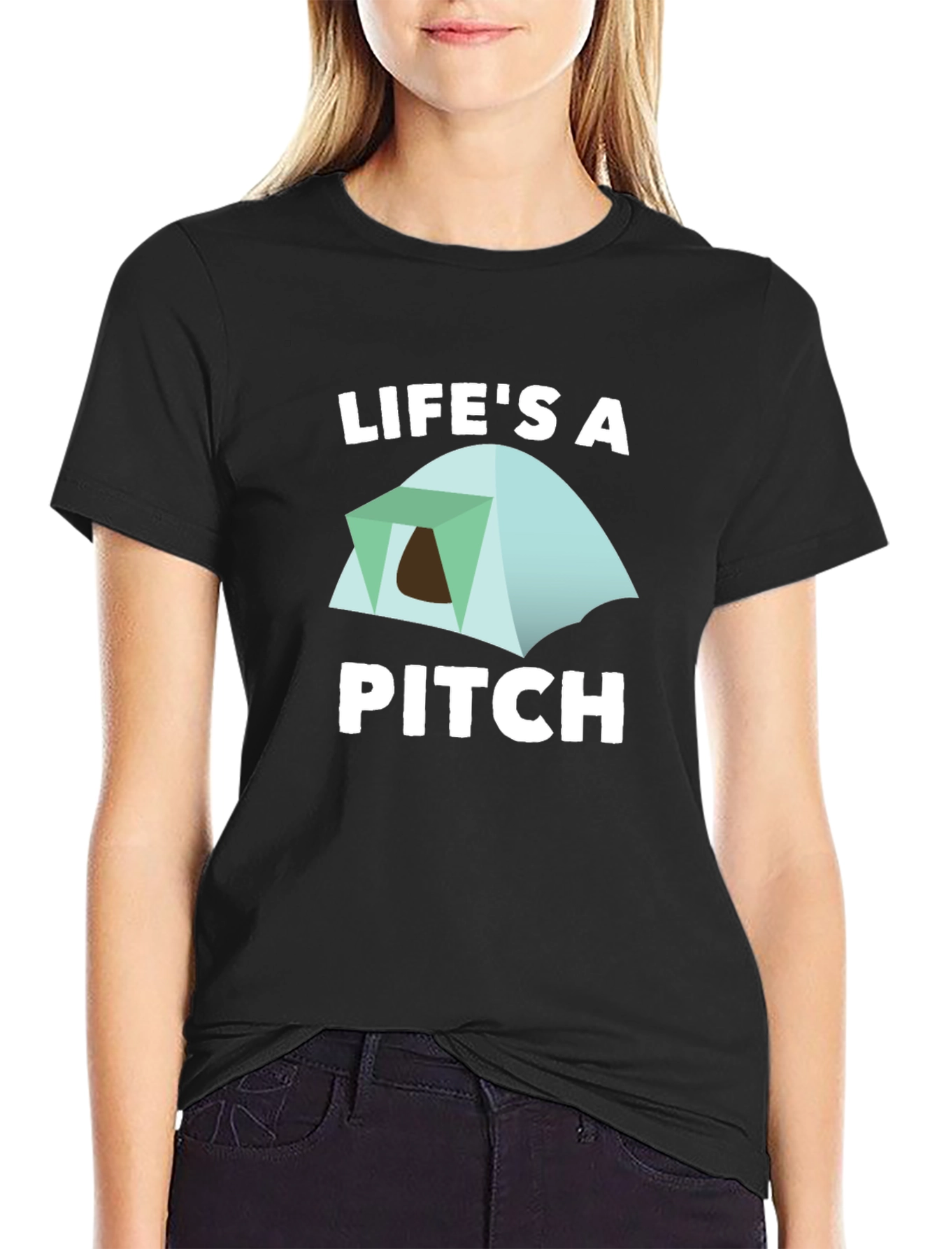 Lifes a Pitch Camping T-Shirt - Black