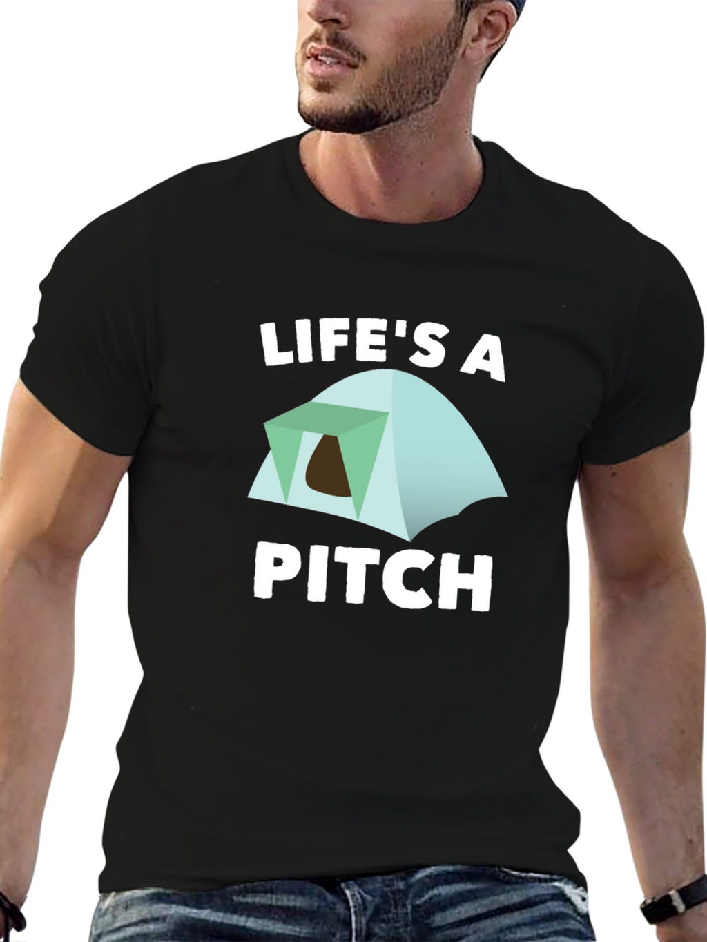 Lifes a Pitch Camping T-Shirt - Black