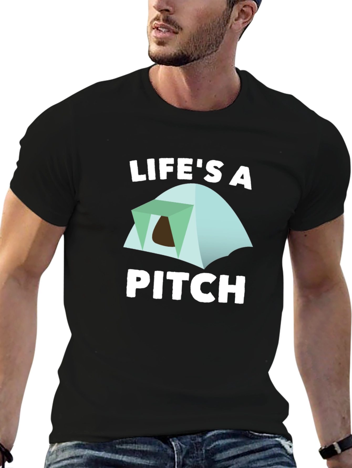 Lifes a Pitch Camping T-Shirt - Black