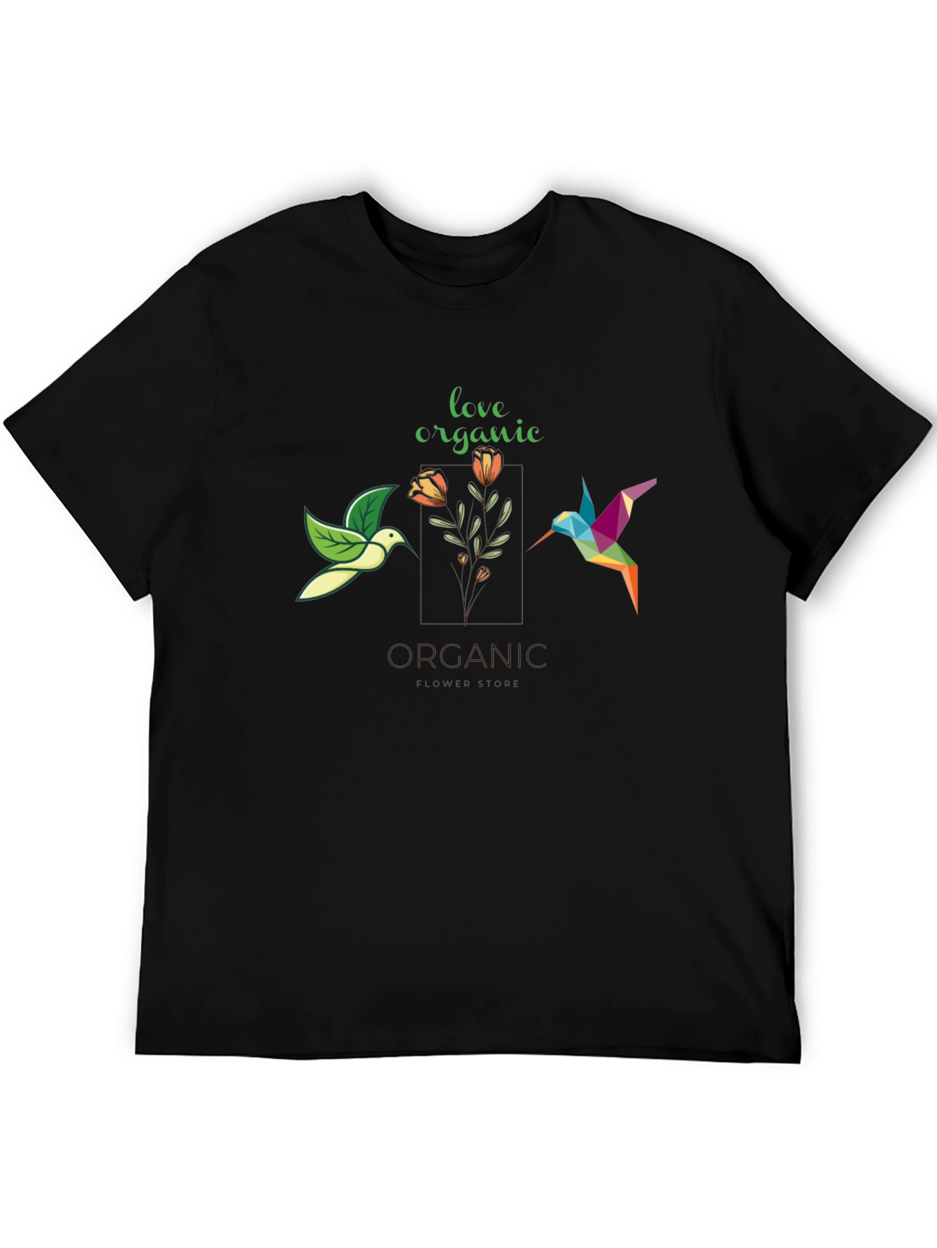 Organic Love Hummingbird Graphic Tee - Stylish Black T-Shirt