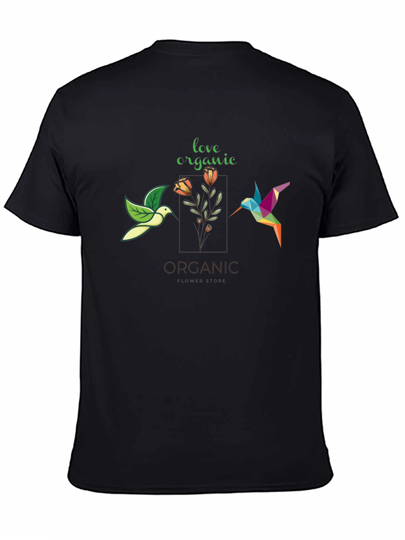 Organic Love Hummingbird Graphic Tee - Stylish Black T-Shirt