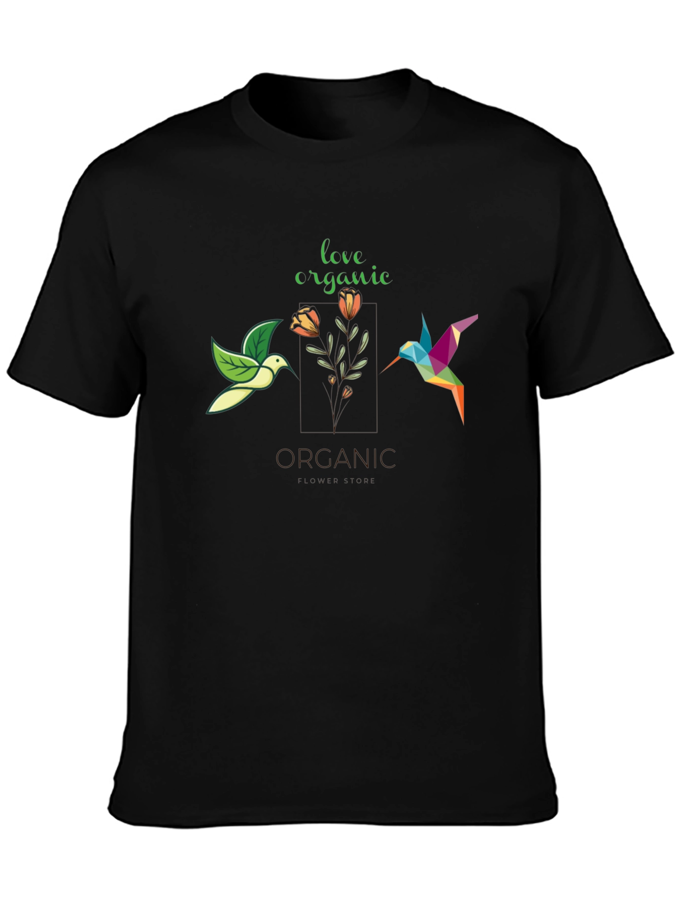 Organic Love Hummingbird Graphic Tee - Stylish Black T-Shirt