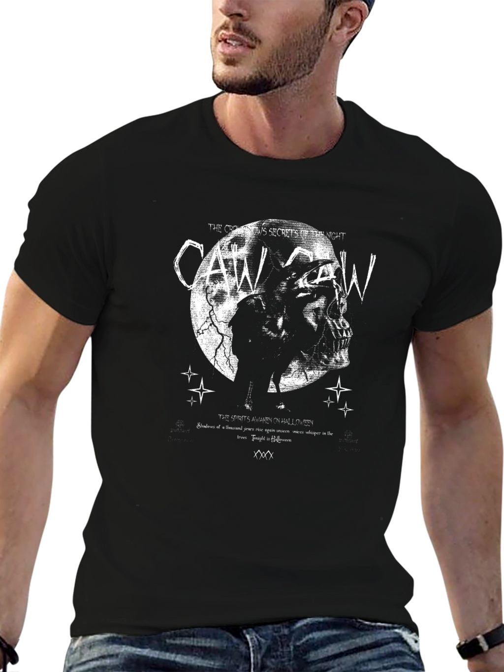 Crow Caw Halloween Black T-Shirt