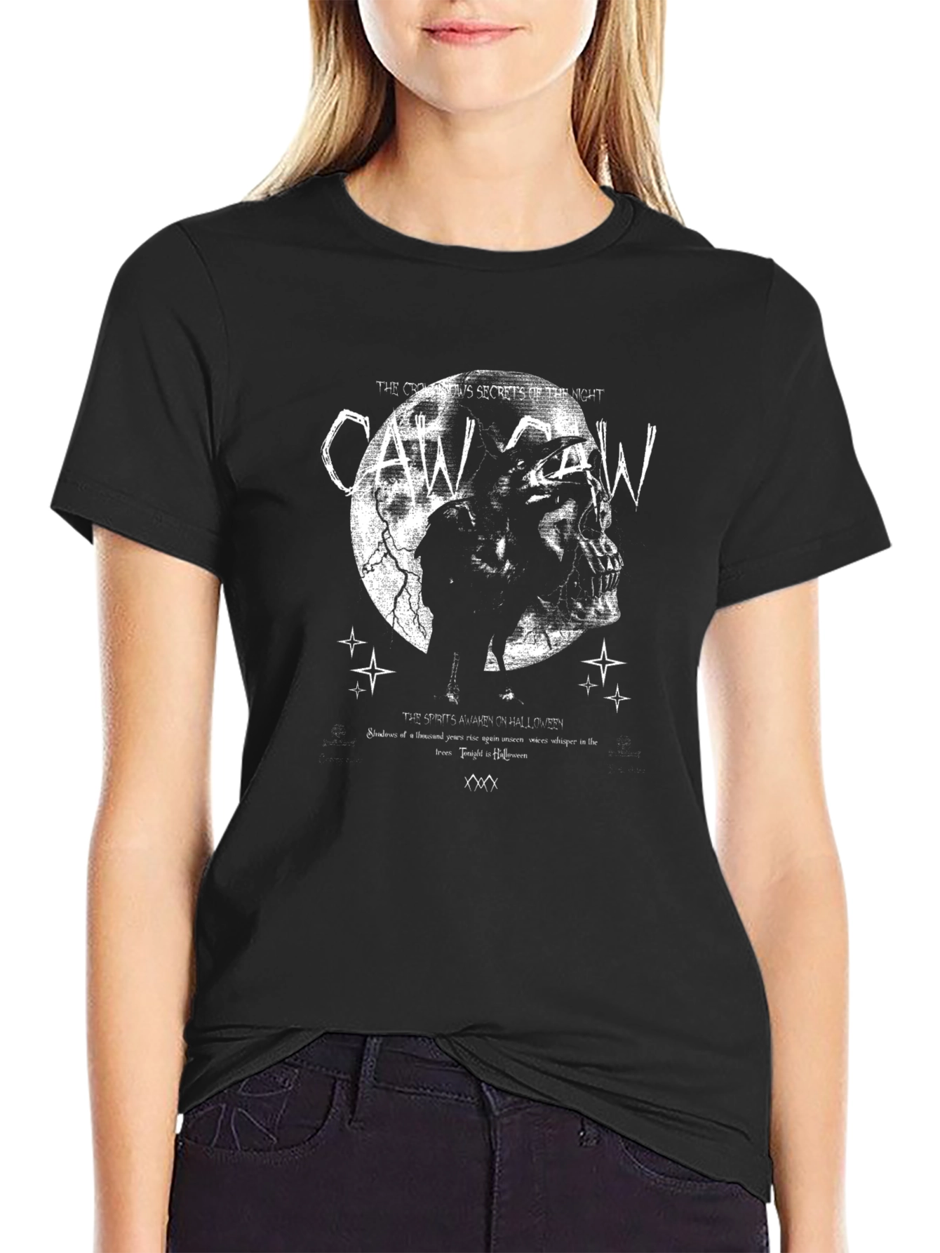 Crow Caw Halloween Black T-Shirt
