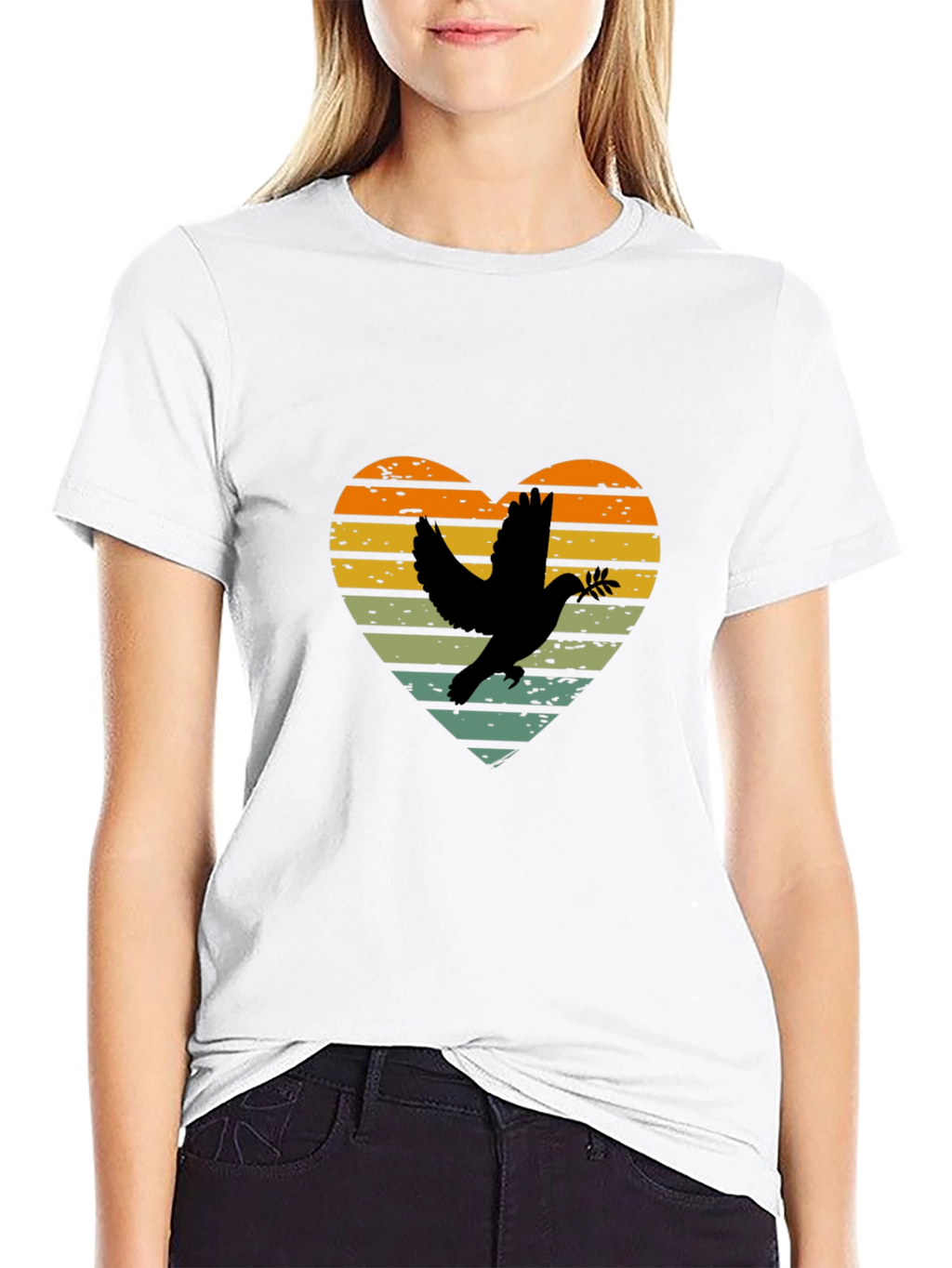 Dove Heart Graphic T-Shirt - Peace & Love Design