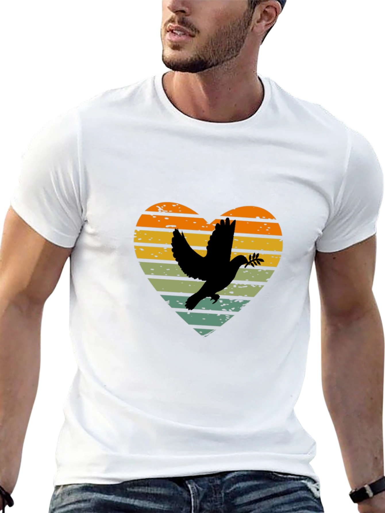 Dove Heart Graphic T-Shirt - Peace & Love Design