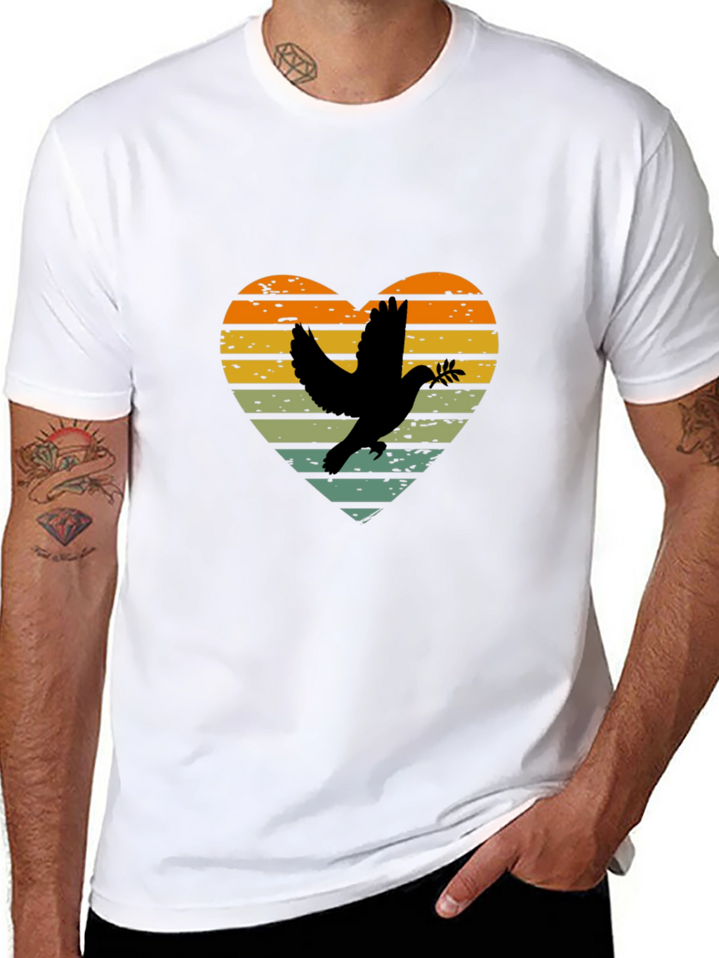 Dove Heart Graphic T-Shirt - Peace & Love Design