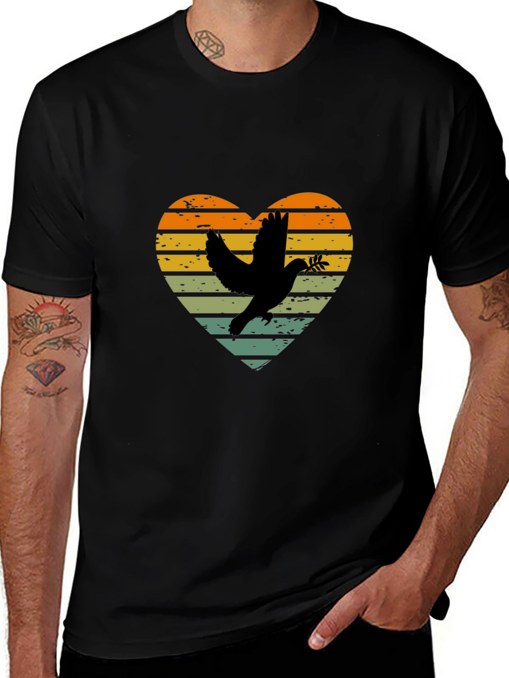 Dove Heart Graphic T-Shirt - Peace & Love Design