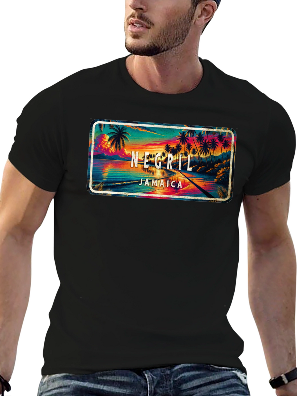 Negril Jamaica Graphic T-Shirt - Tropical Beach Design