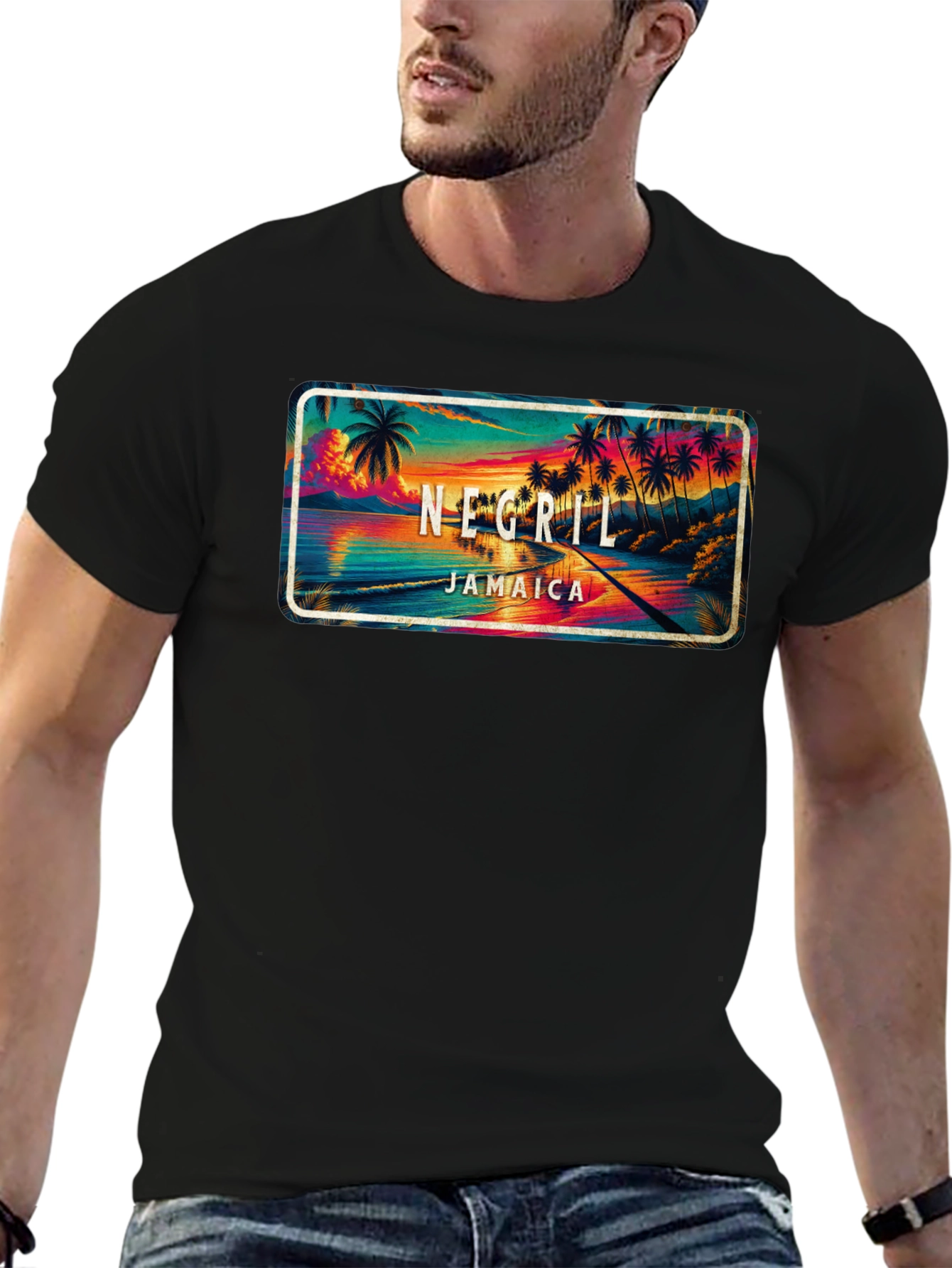 Negril Jamaica Graphic T-Shirt - Tropical Beach Design