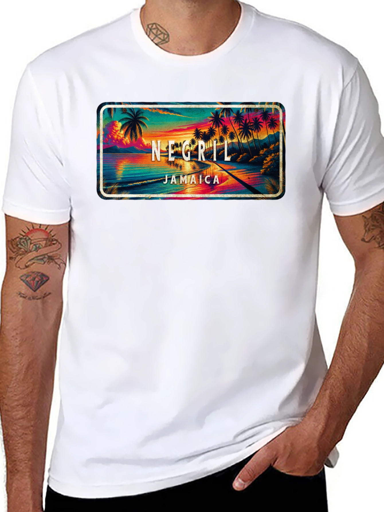 Negril Jamaica Graphic T-Shirt - Tropical Beach Design