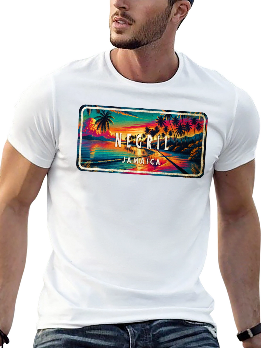 Negril Jamaica Graphic T-Shirt - Tropical Beach Design