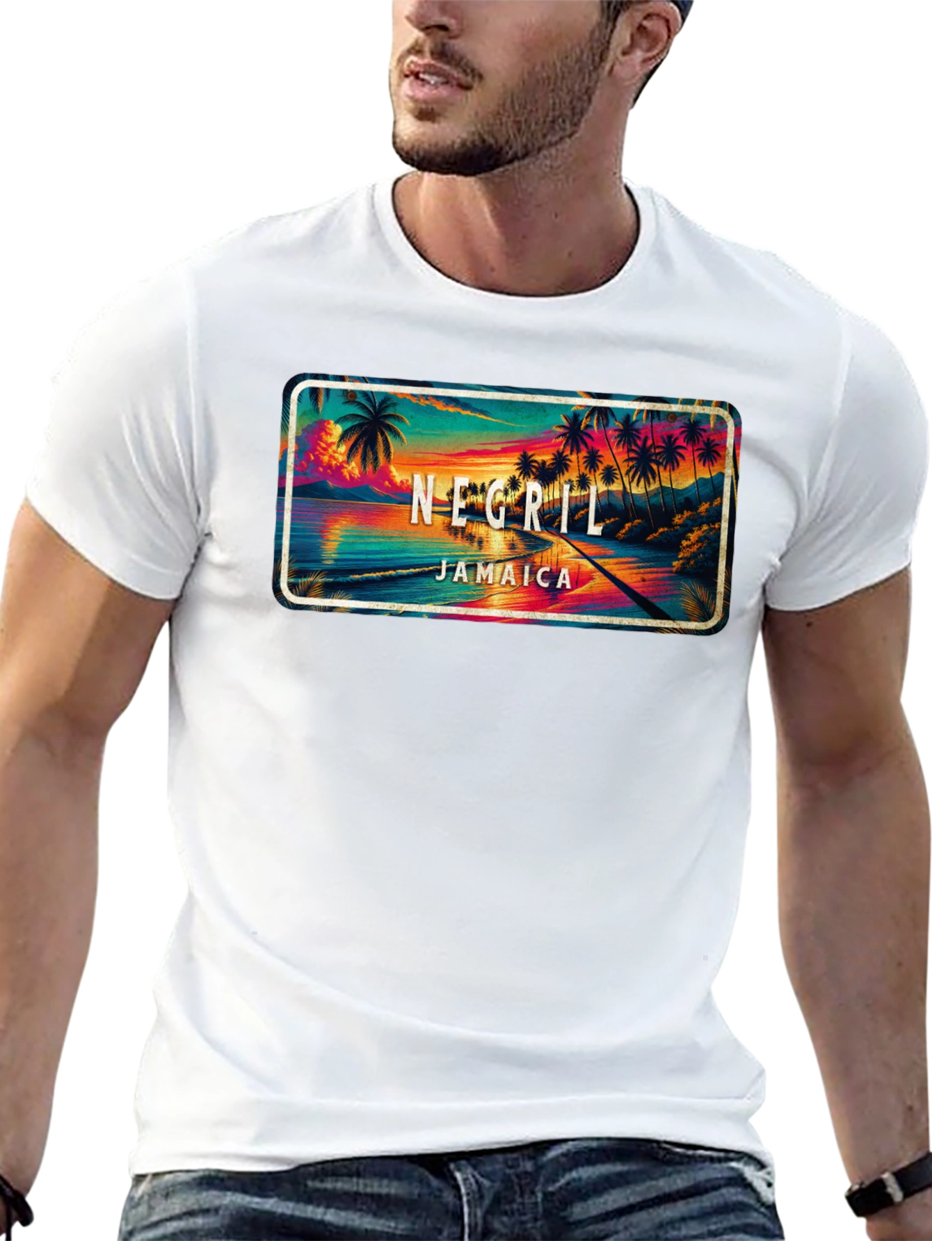 Negril Jamaica Graphic T-Shirt - Tropical Beach Design