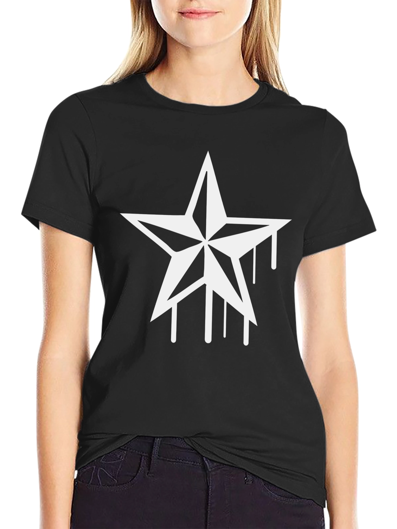 Black Graphic Tee - Nautical Star Drip