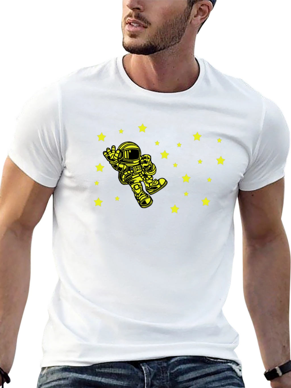 Astronaut Starry Sky Graphic Tee - Black