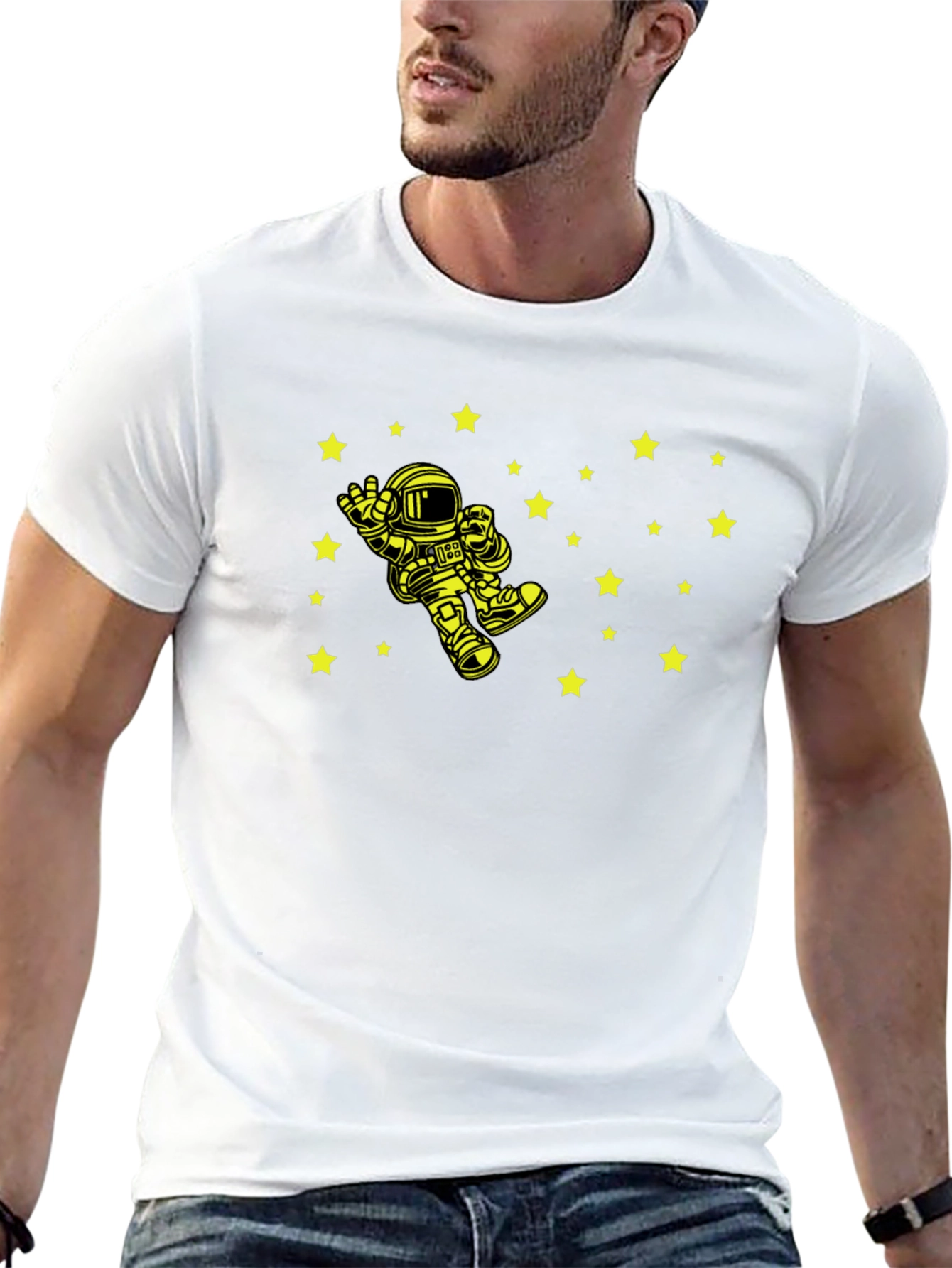 Astronaut Starry Sky Graphic Tee - Black