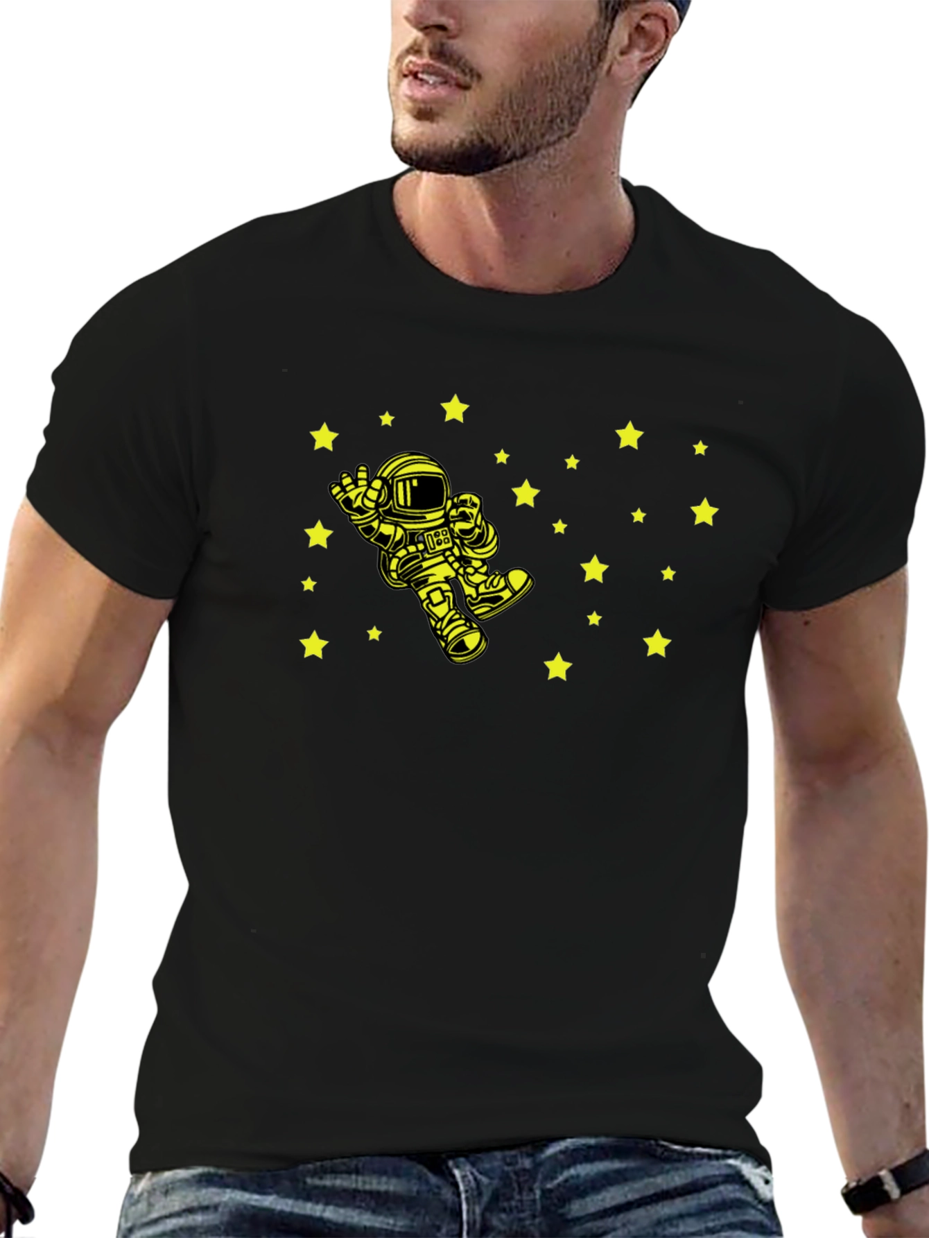 Astronaut Starry Sky Graphic Tee - Black